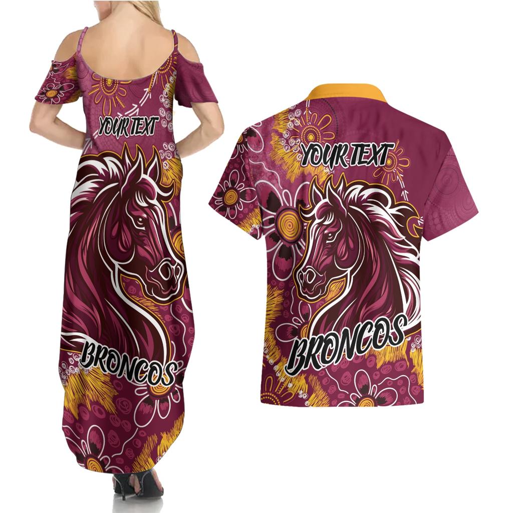 Personalised Broncos NAIDOC Week 2024 Couples Matching Summer Maxi Dress and Hawaiian Shirt Aboriginal Fire Burning Sparks
