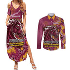 Personalised Broncos NAIDOC Week 2024 Couples Matching Summer Maxi Dress and Long Sleeve Button Shirt Aboriginal Fire Burning Sparks