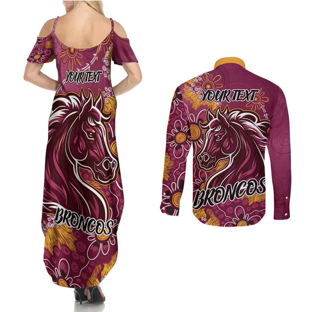 Personalised Broncos NAIDOC Week 2024 Couples Matching Summer Maxi Dress and Long Sleeve Button Shirt Aboriginal Fire Burning Sparks