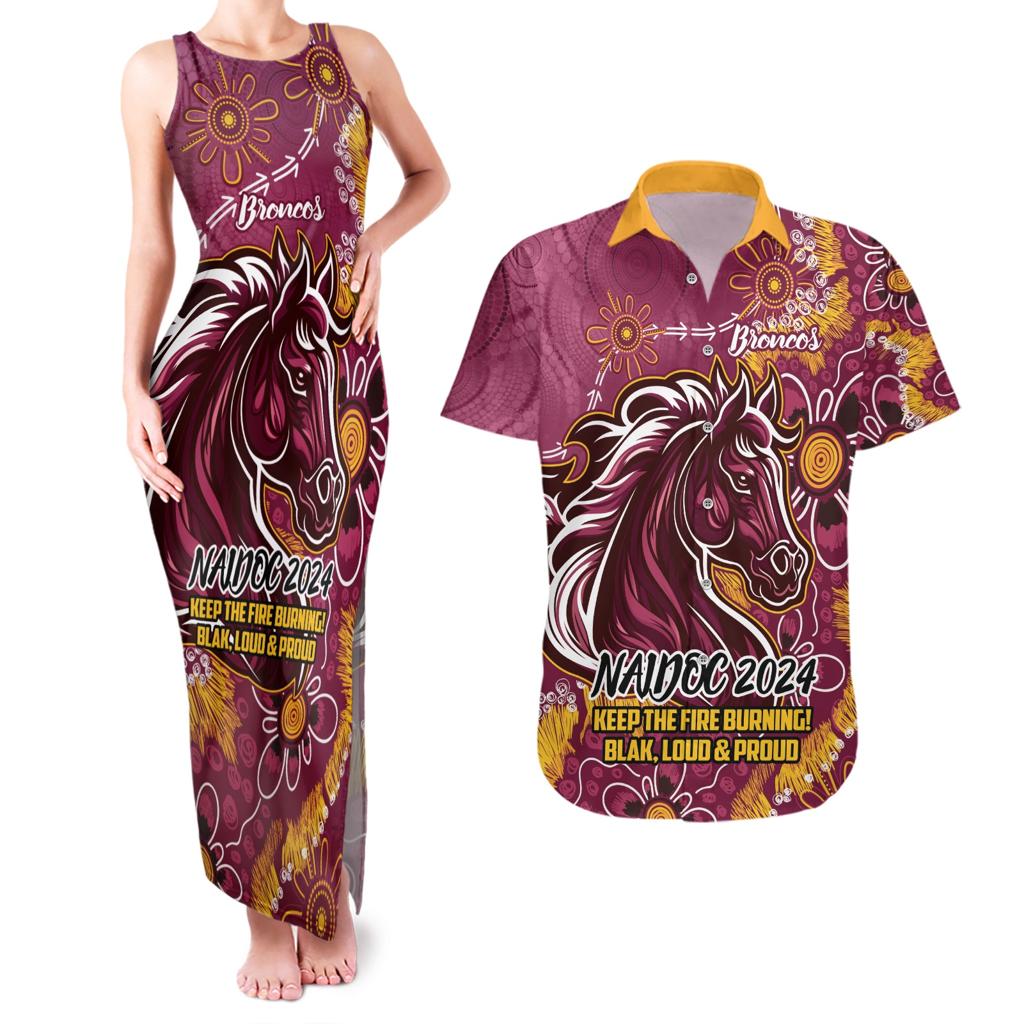 Personalised Broncos NAIDOC Week 2024 Couples Matching Tank Maxi Dress and Hawaiian Shirt Aboriginal Fire Burning Sparks