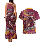 Personalised Broncos NAIDOC Week 2024 Couples Matching Tank Maxi Dress and Hawaiian Shirt Aboriginal Fire Burning Sparks