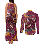 Personalised Broncos NAIDOC Week 2024 Couples Matching Tank Maxi Dress and Long Sleeve Button Shirt Aboriginal Fire Burning Sparks