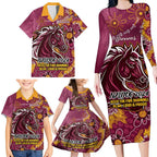 Personalised Broncos NAIDOC Week 2024 Family Matching Long Sleeve Bodycon Dress and Hawaiian Shirt Aboriginal Fire Burning Sparks