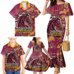 Personalised Broncos NAIDOC Week 2024 Family Matching Mermaid Dress and Hawaiian Shirt Aboriginal Fire Burning Sparks