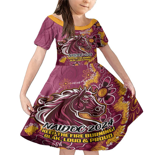 Personalised Broncos NAIDOC Week 2024 Family Matching Mermaid Dress and Hawaiian Shirt Aboriginal Fire Burning Sparks