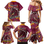 Personalised Broncos NAIDOC Week 2024 Family Matching Mermaid Dress and Hawaiian Shirt Aboriginal Fire Burning Sparks