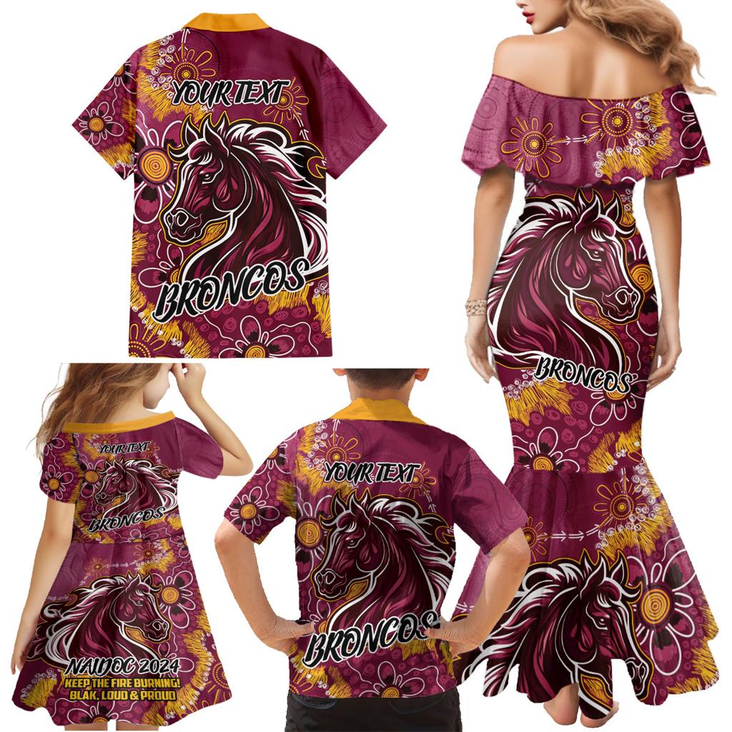 Personalised Broncos NAIDOC Week 2024 Family Matching Mermaid Dress and Hawaiian Shirt Aboriginal Fire Burning Sparks