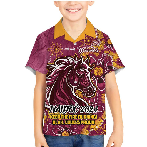 Personalised Broncos NAIDOC Week 2024 Family Matching Mermaid Dress and Hawaiian Shirt Aboriginal Fire Burning Sparks