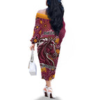 Personalised Broncos NAIDOC Week 2024 Family Matching Off The Shoulder Long Sleeve Dress and Hawaiian Shirt Aboriginal Fire Burning Sparks
