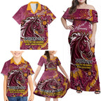 Personalised Broncos NAIDOC Week 2024 Family Matching Off Shoulder Maxi Dress and Hawaiian Shirt Aboriginal Fire Burning Sparks
