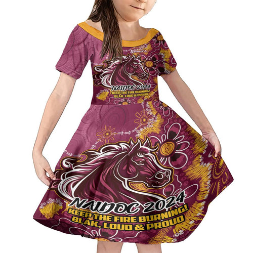 Personalised Broncos NAIDOC Week 2024 Family Matching Off Shoulder Maxi Dress and Hawaiian Shirt Aboriginal Fire Burning Sparks