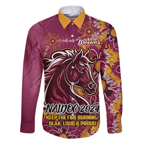 Personalised Broncos NAIDOC Week 2024 Family Matching Off Shoulder Short Dress and Hawaiian Shirt Aboriginal Fire Burning Sparks