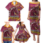 Personalised Broncos NAIDOC Week 2024 Family Matching Puletasi and Hawaiian Shirt Aboriginal Fire Burning Sparks