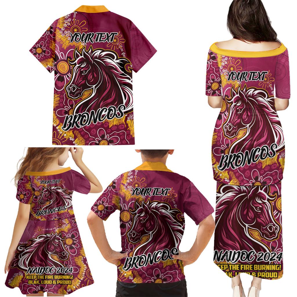 Personalised Broncos NAIDOC Week 2024 Family Matching Puletasi and Hawaiian Shirt Aboriginal Fire Burning Sparks