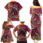 Personalised Broncos NAIDOC Week 2024 Family Matching Puletasi and Hawaiian Shirt Aboriginal Fire Burning Sparks