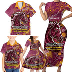 Personalised Broncos NAIDOC Week 2024 Family Matching Short Sleeve Bodycon Dress and Hawaiian Shirt Aboriginal Fire Burning Sparks