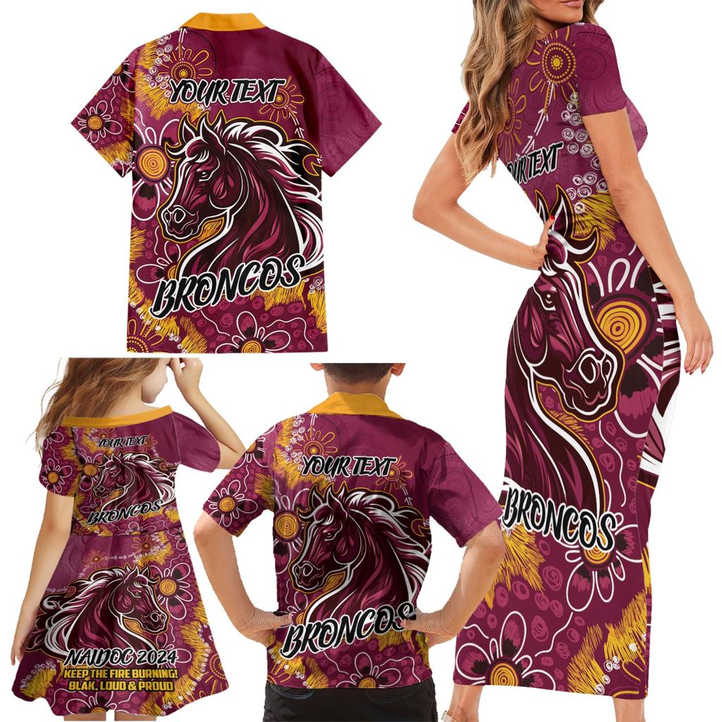 Personalised Broncos NAIDOC Week 2024 Family Matching Short Sleeve Bodycon Dress and Hawaiian Shirt Aboriginal Fire Burning Sparks