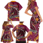 Personalised Broncos NAIDOC Week 2024 Family Matching Short Sleeve Bodycon Dress and Hawaiian Shirt Aboriginal Fire Burning Sparks