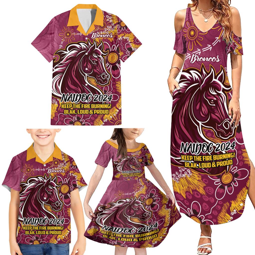 Personalised Broncos NAIDOC Week 2024 Family Matching Summer Maxi Dress and Hawaiian Shirt Aboriginal Fire Burning Sparks