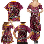 Personalised Broncos NAIDOC Week 2024 Family Matching Summer Maxi Dress and Hawaiian Shirt Aboriginal Fire Burning Sparks