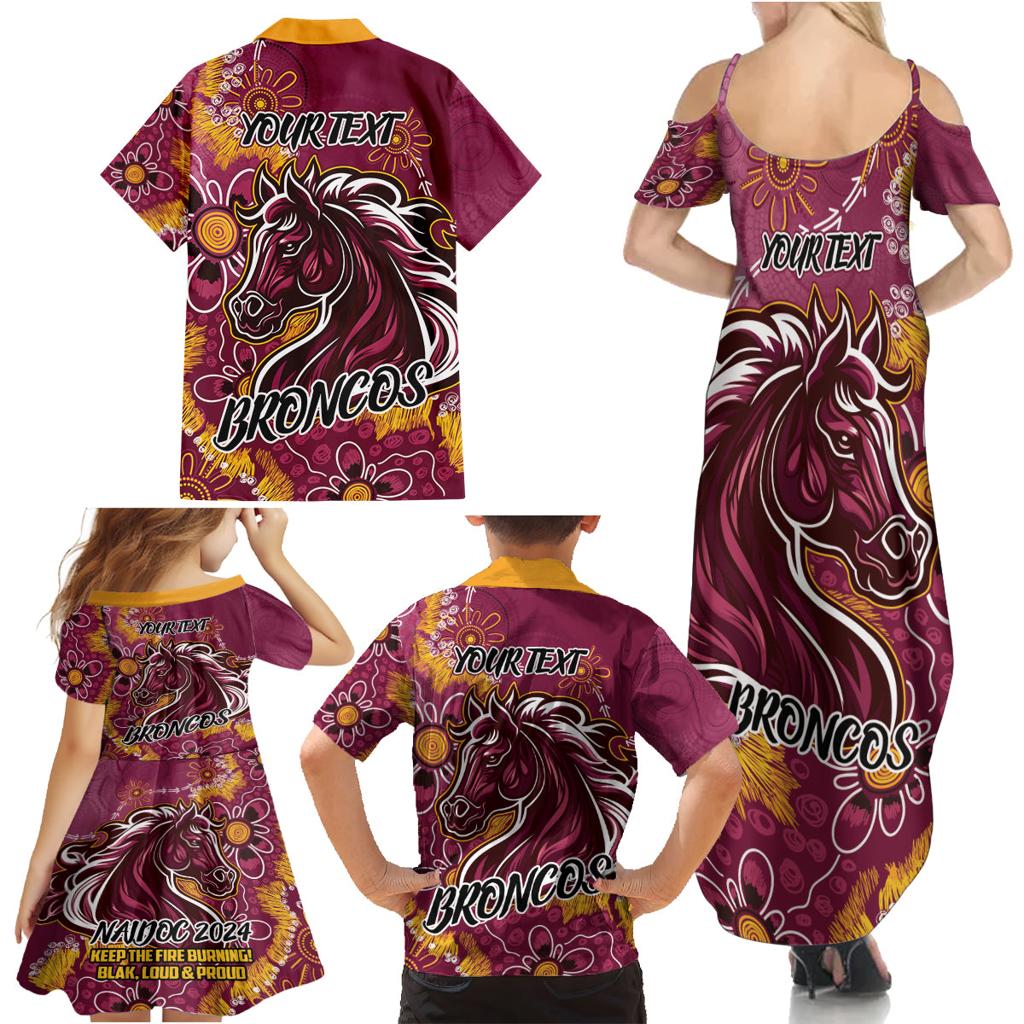 Personalised Broncos NAIDOC Week 2024 Family Matching Summer Maxi Dress and Hawaiian Shirt Aboriginal Fire Burning Sparks