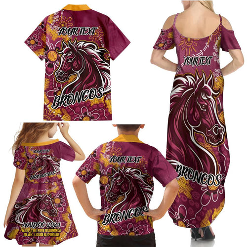 Personalised Broncos NAIDOC Week 2024 Family Matching Summer Maxi Dress and Hawaiian Shirt Aboriginal Fire Burning Sparks