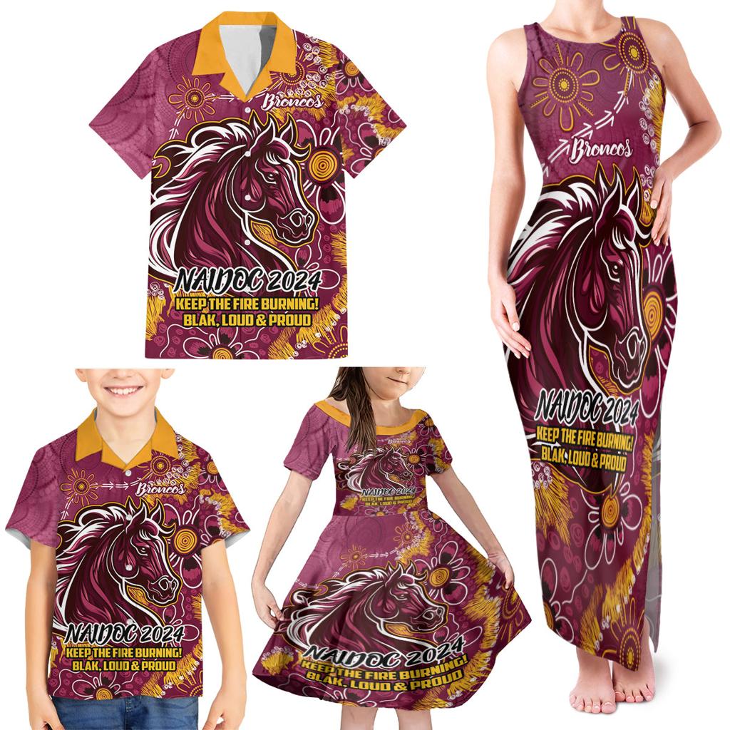 Personalised Broncos NAIDOC Week 2024 Family Matching Tank Maxi Dress and Hawaiian Shirt Aboriginal Fire Burning Sparks
