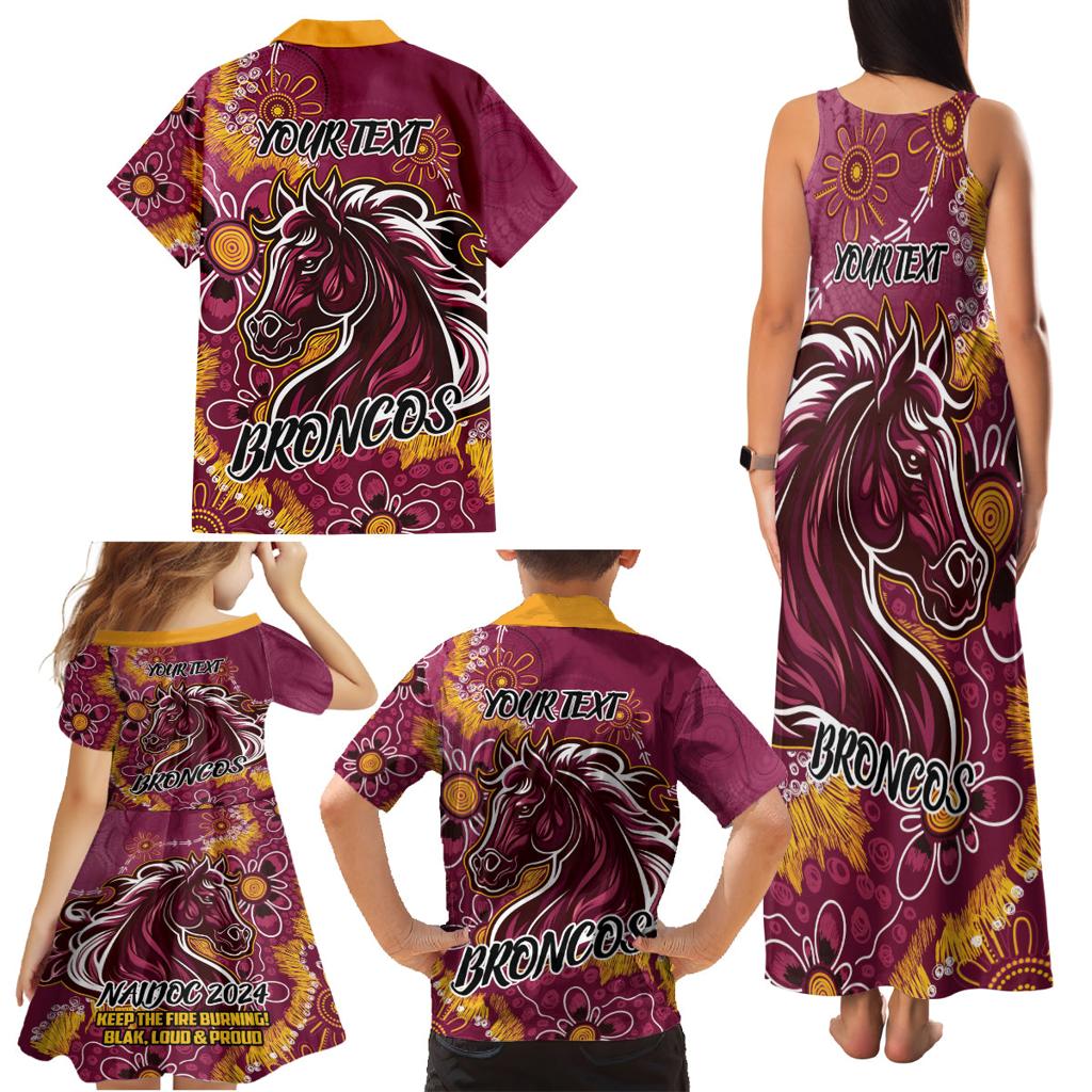 Personalised Broncos NAIDOC Week 2024 Family Matching Tank Maxi Dress and Hawaiian Shirt Aboriginal Fire Burning Sparks