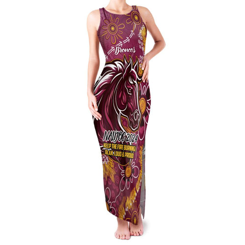 Personalised Broncos NAIDOC Week 2024 Family Matching Tank Maxi Dress and Hawaiian Shirt Aboriginal Fire Burning Sparks