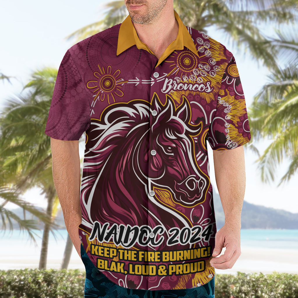 Personalised Broncos NAIDOC Week 2024 Hawaiian Shirt Aboriginal Fire Burning Sparks