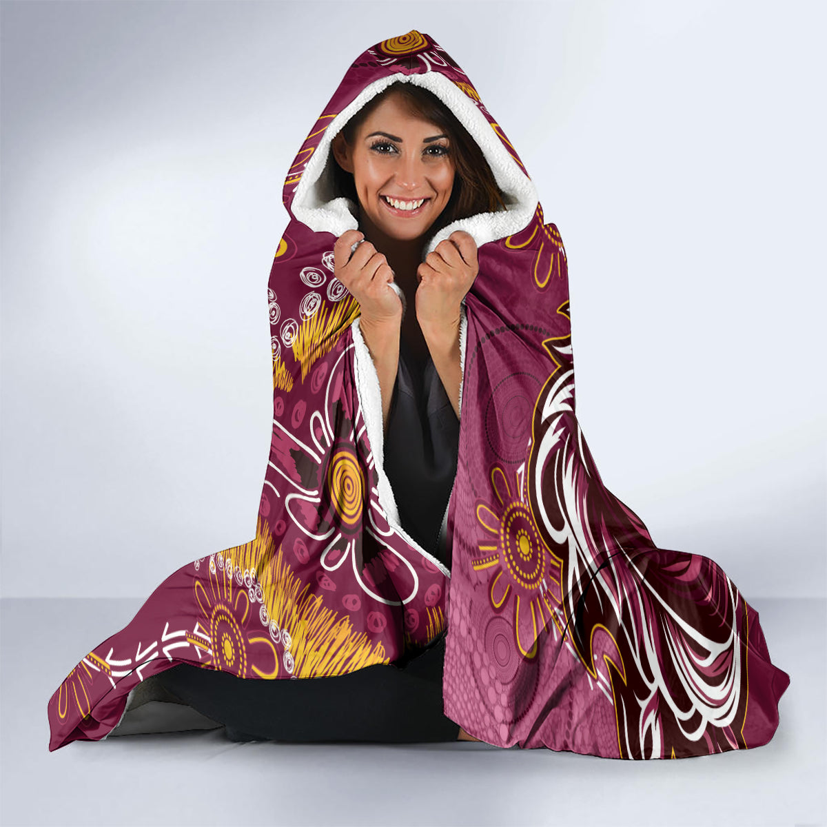 Personalised Broncos NAIDOC Week 2024 Hooded Blanket Aboriginal Fire Burning Sparks