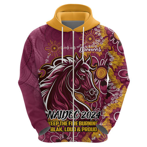 Personalised Broncos NAIDOC Week 2024 Hoodie Aboriginal Fire Burning Sparks