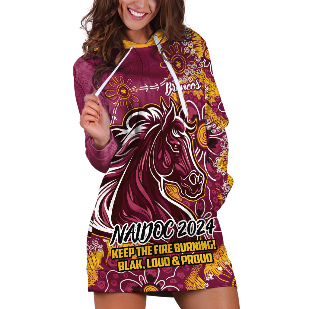 Personalised Broncos NAIDOC Week 2024 Hoodie Dress Aboriginal Fire Burning Sparks