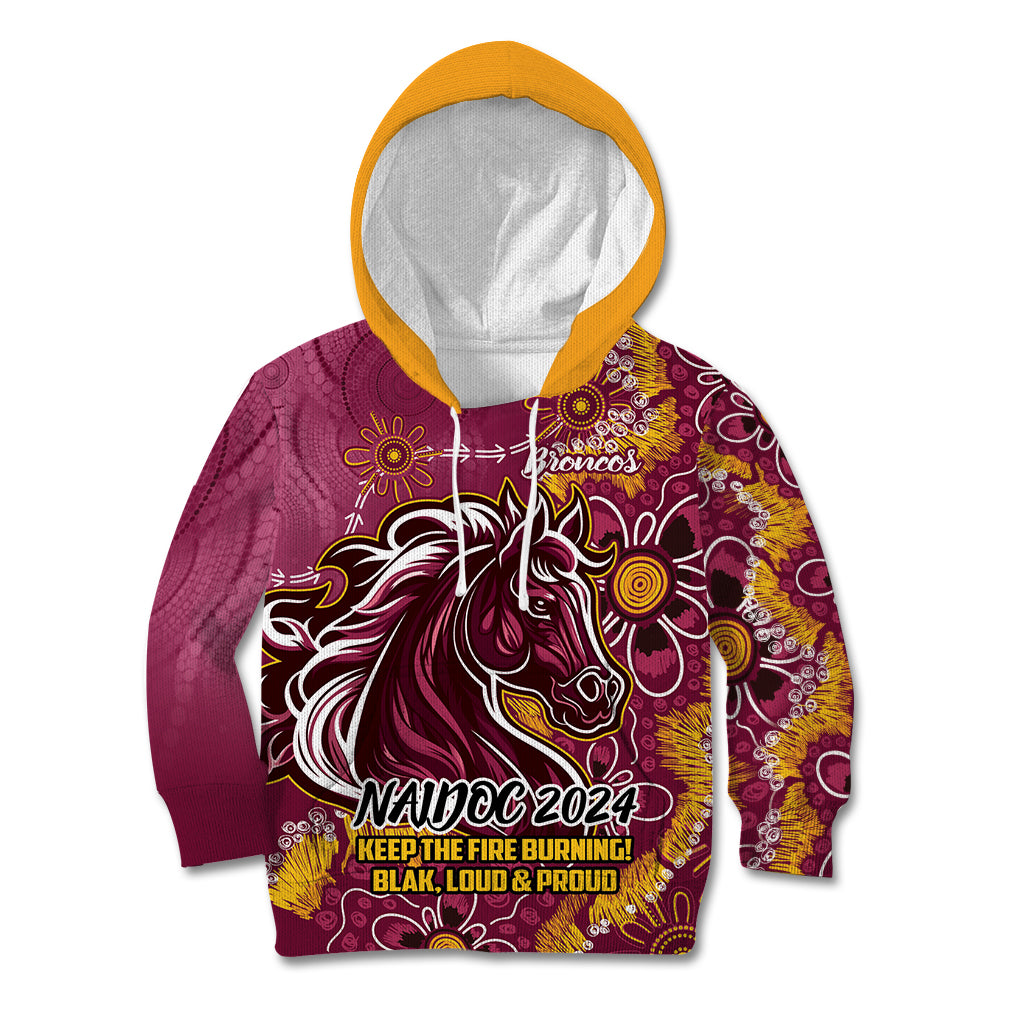 Personalised Broncos NAIDOC Week 2024 Kid Hoodie Aboriginal Fire Burning Sparks