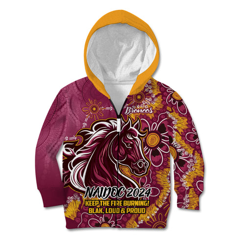 Personalised Broncos NAIDOC Week 2024 Kid Hoodie Aboriginal Fire Burning Sparks