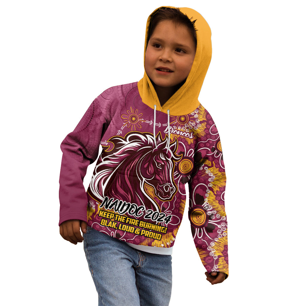 Personalised Broncos NAIDOC Week 2024 Kid Hoodie Aboriginal Fire Burning Sparks