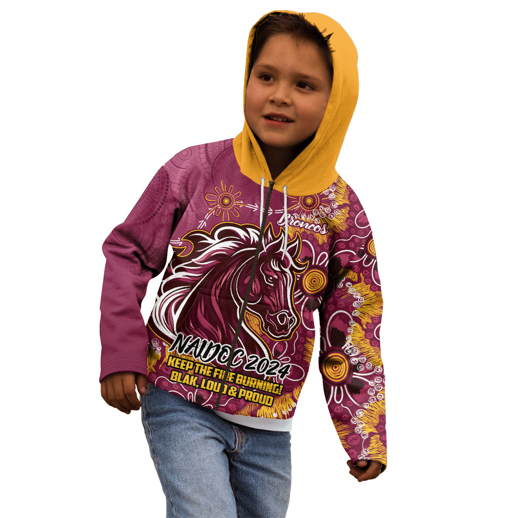 Personalised Broncos NAIDOC Week 2024 Kid Hoodie Aboriginal Fire Burning Sparks
