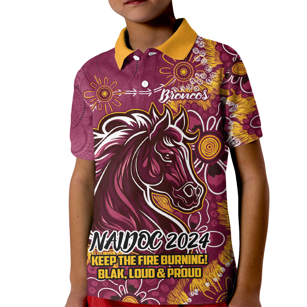 Personalised Broncos NAIDOC Week 2024 Kid Polo Shirt Aboriginal Fire Burning Sparks
