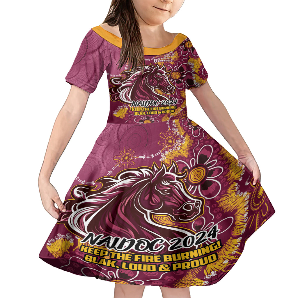Personalised Broncos NAIDOC Week 2024 Kid Short Sleeve Dress Aboriginal Fire Burning Sparks