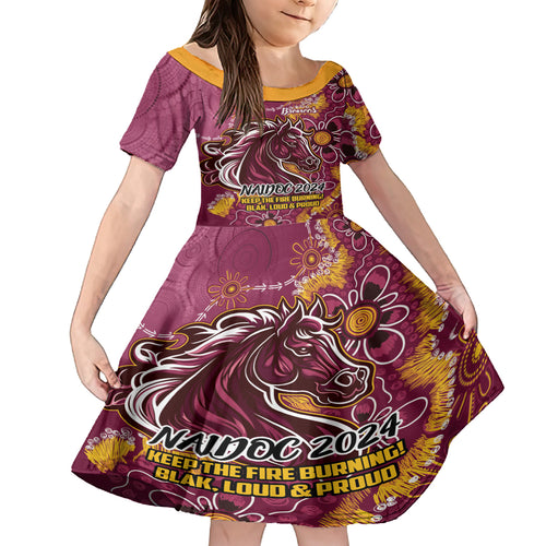 Personalised Broncos NAIDOC Week 2024 Kid Short Sleeve Dress Aboriginal Fire Burning Sparks