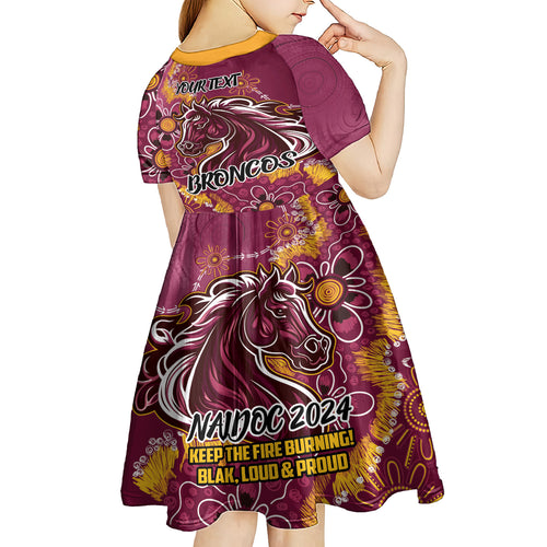 Personalised Broncos NAIDOC Week 2024 Kid Short Sleeve Dress Aboriginal Fire Burning Sparks