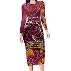 Personalised Broncos NAIDOC Week 2024 Long Sleeve Bodycon Dress Aboriginal Fire Burning Sparks