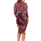 Personalised Broncos NAIDOC Week 2024 Long Sleeve Bodycon Dress Aboriginal Fire Burning Sparks