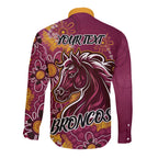 Personalised Broncos NAIDOC Week 2024 Long Sleeve Button Shirt Aboriginal Fire Burning Sparks