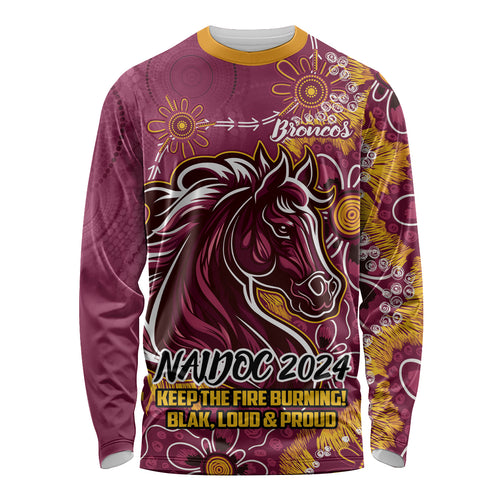 Personalised Broncos NAIDOC Week 2024 Long Sleeve Shirt Aboriginal Fire Burning Sparks