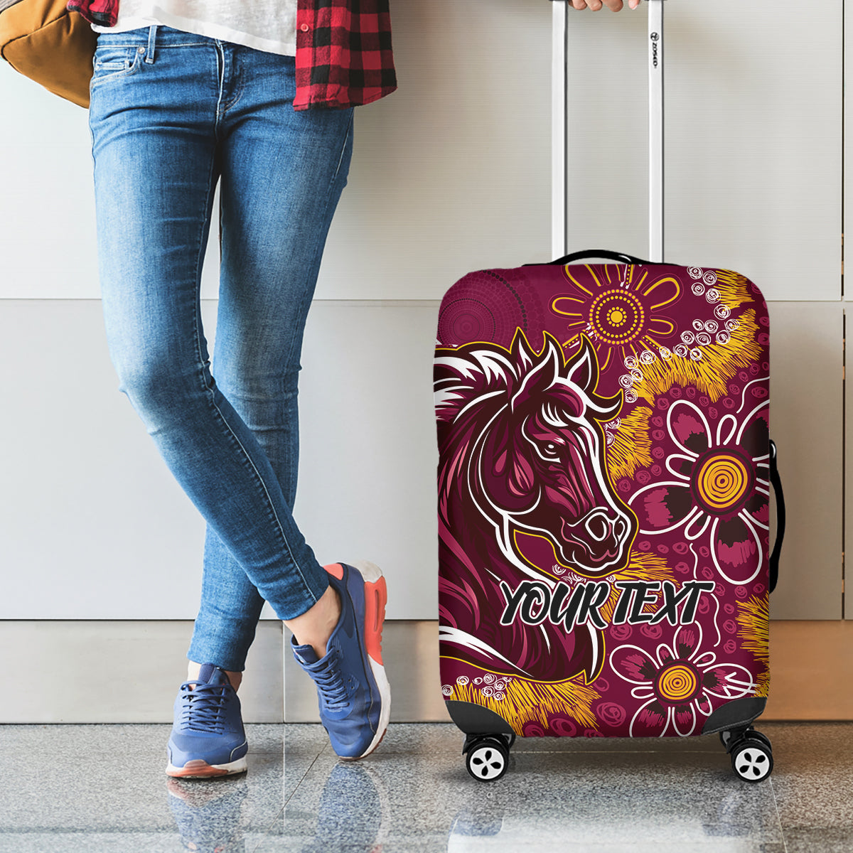 Personalised Broncos NAIDOC Week 2024 Luggage Cover Aboriginal Fire Burning Sparks