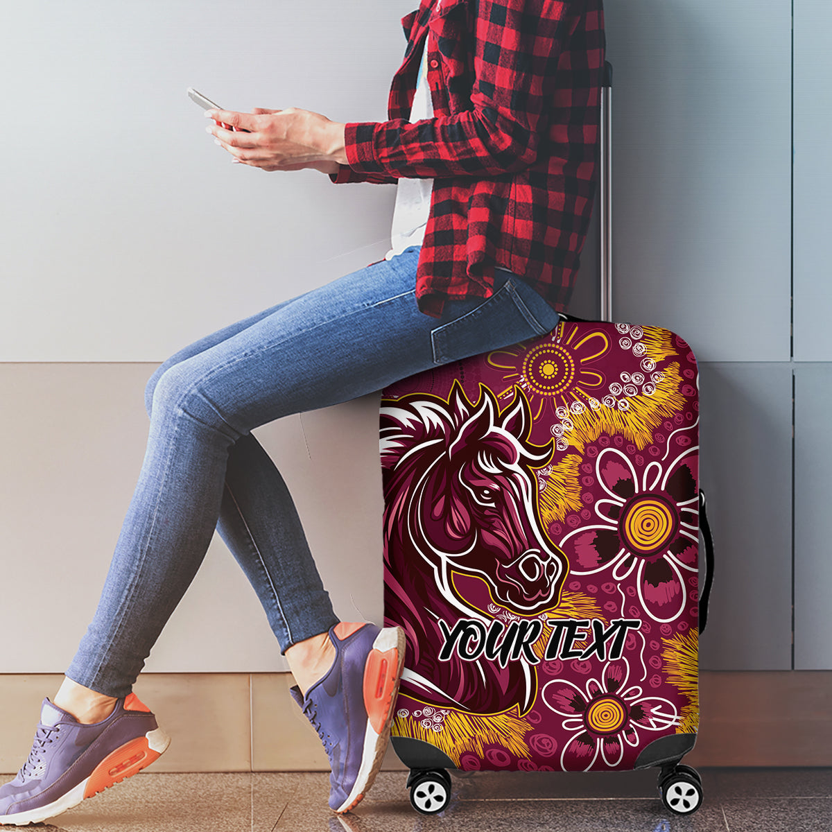 Personalised Broncos NAIDOC Week 2024 Luggage Cover Aboriginal Fire Burning Sparks