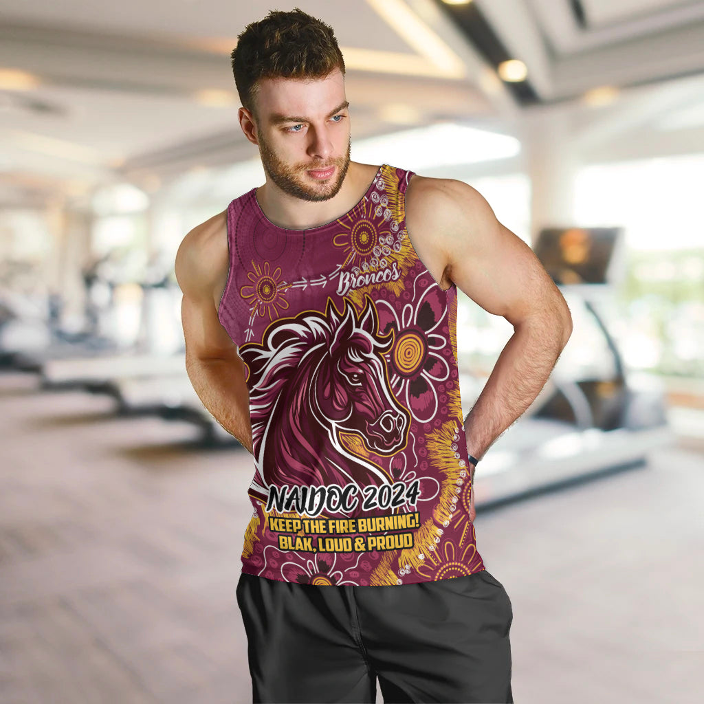 Personalised Broncos NAIDOC Week 2024 Men Tank Top Aboriginal Fire Burning Sparks