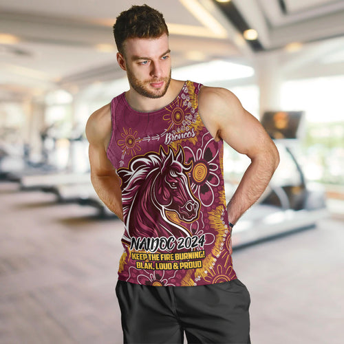 Personalised Broncos NAIDOC Week 2024 Men Tank Top Aboriginal Fire Burning Sparks