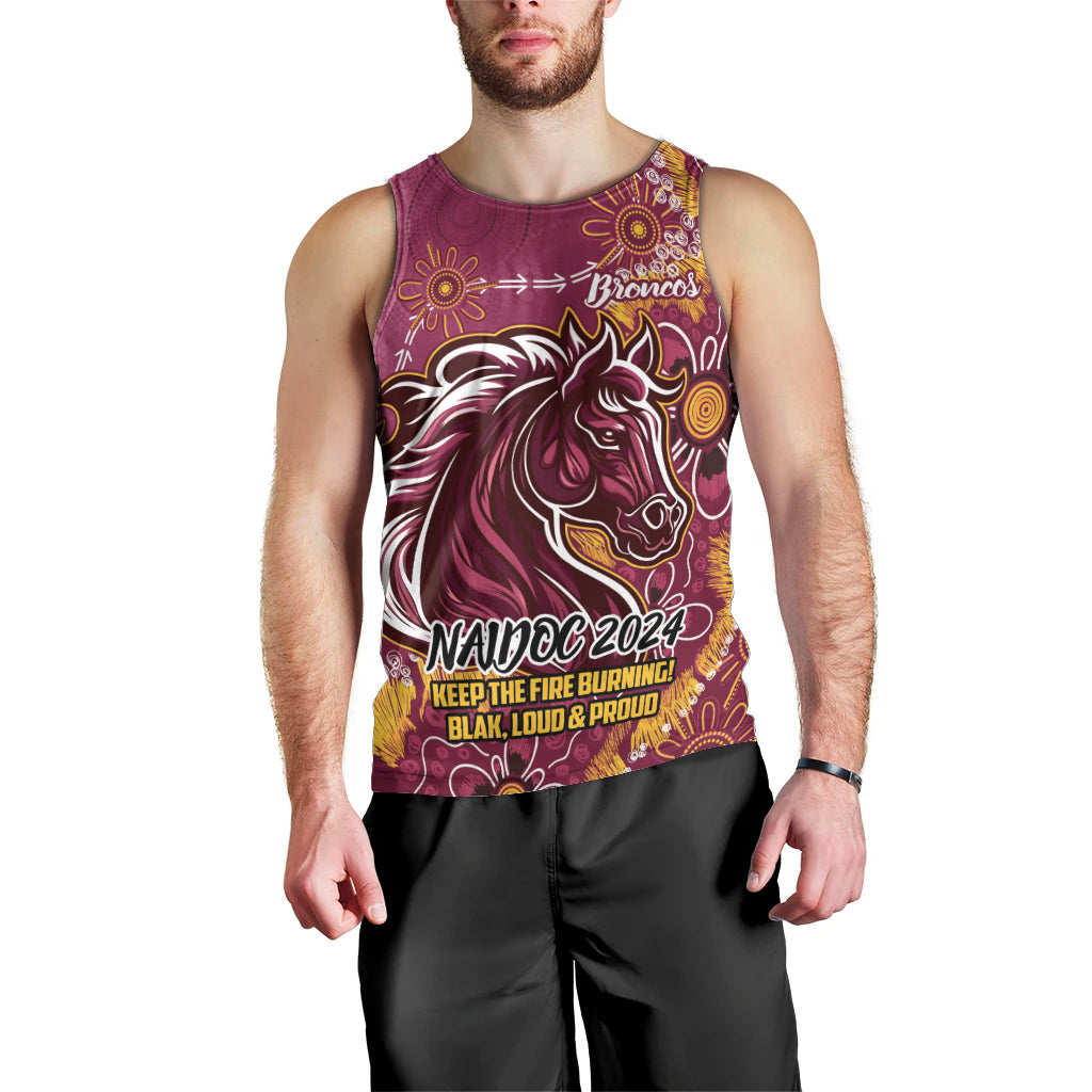 Personalised Broncos NAIDOC Week 2024 Men Tank Top Aboriginal Fire Burning Sparks